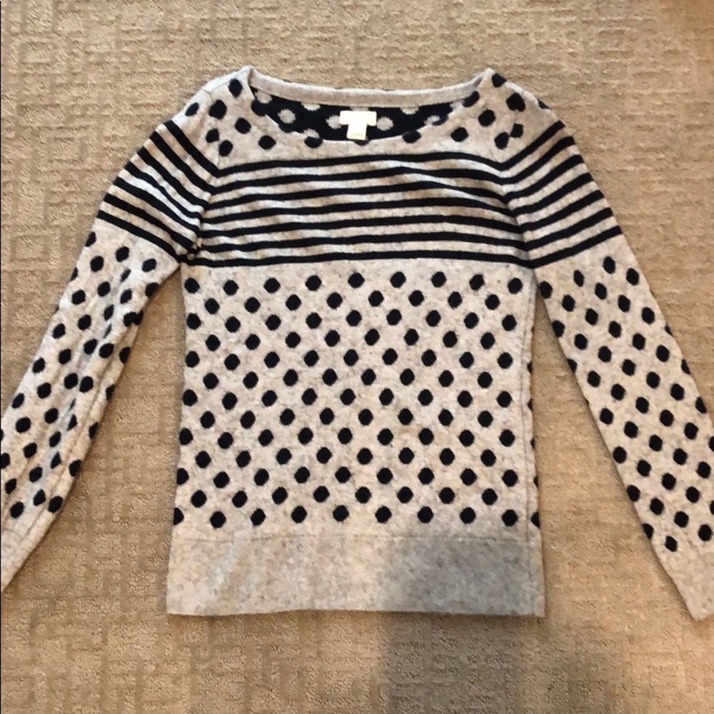 JCrew grey and navy polka dot and striped  Sweater